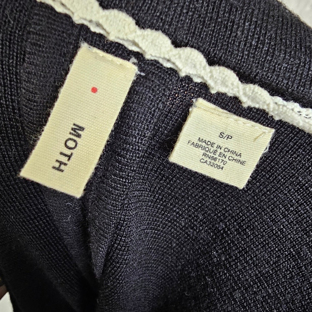 Anthropologie Moth Knit‎ Blazer Jacket Black Ivory Trim Wool Blend Women's Small - Picture 8 of 9